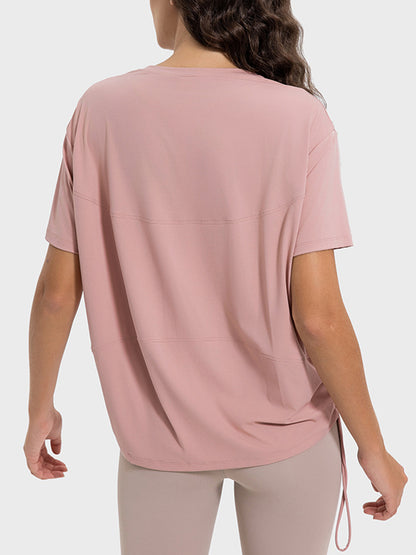 Drawstring Crew Neck Short Sleeve Tee