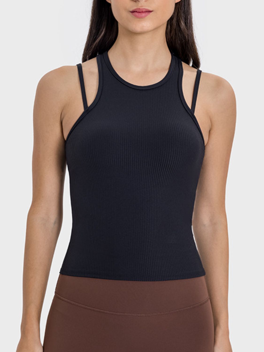 Cutout Crew Neck Racerback Active Tank