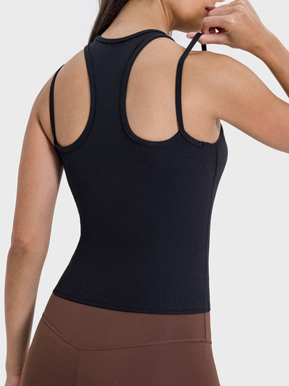 Cutout Crew Neck Racerback Active Tank