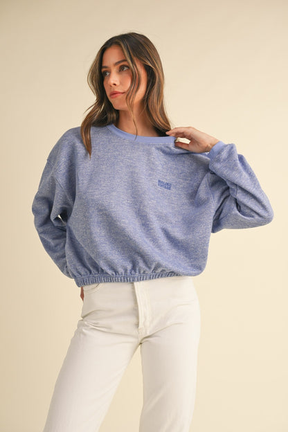 Round Neck Embroidery Crop Sweatshirt