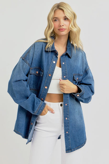 Snap Down Long Sleeve Denim Shacket