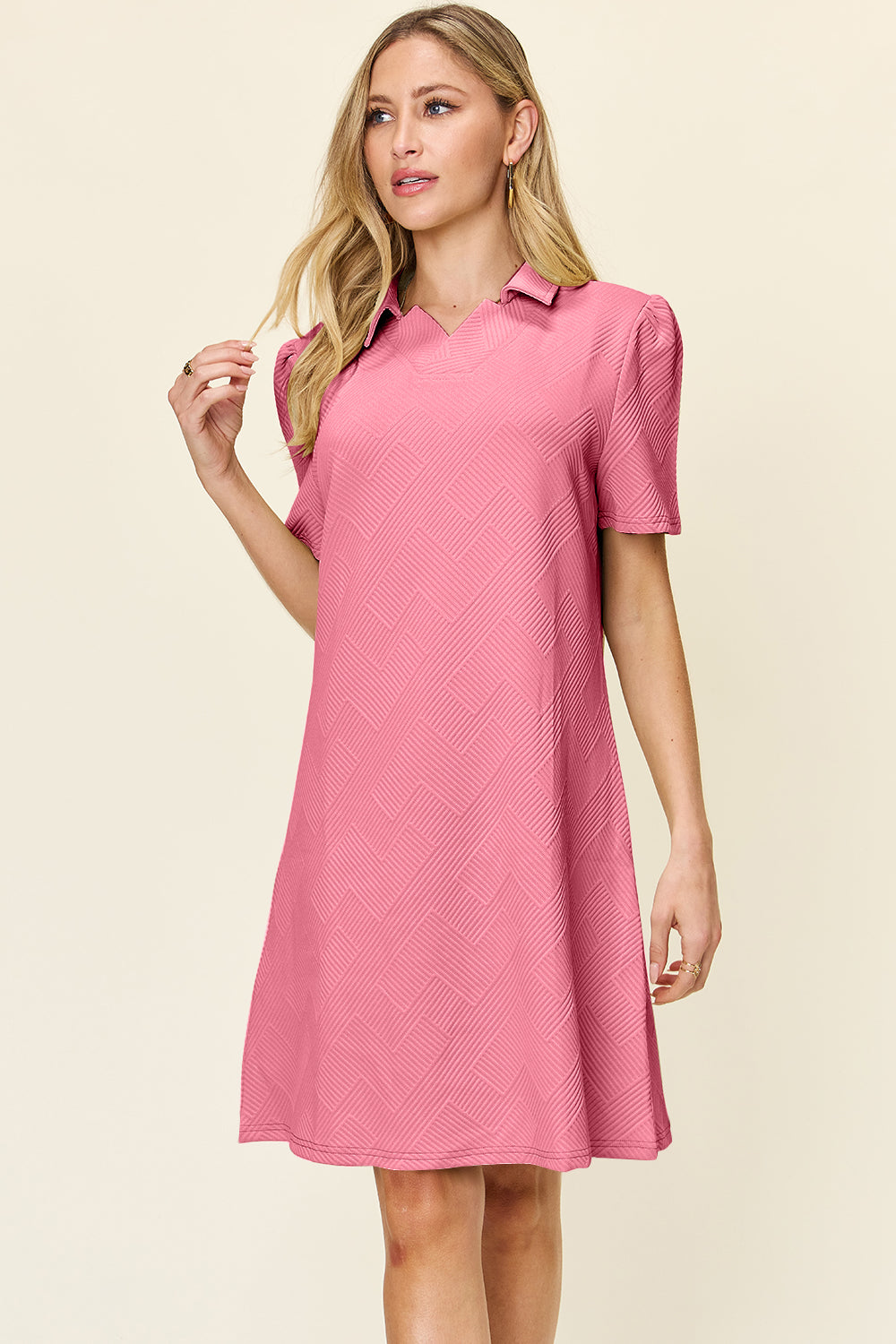 Collared Neck Short Sleeve Dress