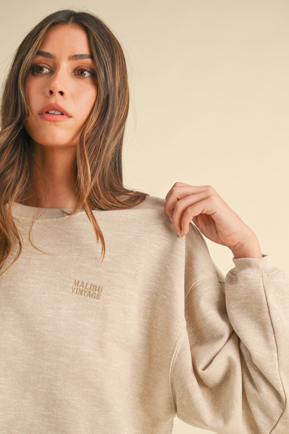 Round Neck Embroidery Crop Sweatshirt