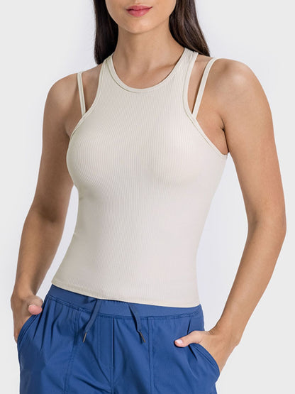 Cutout Crew Neck Racerback Active Tank