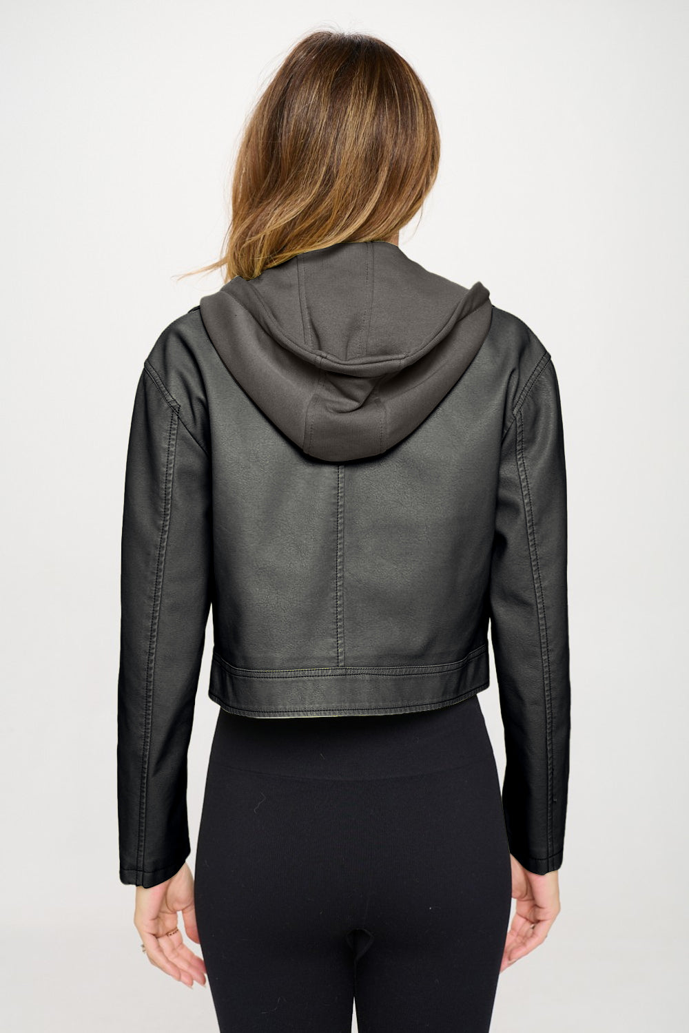 Cropped Hooded Biker Jacket