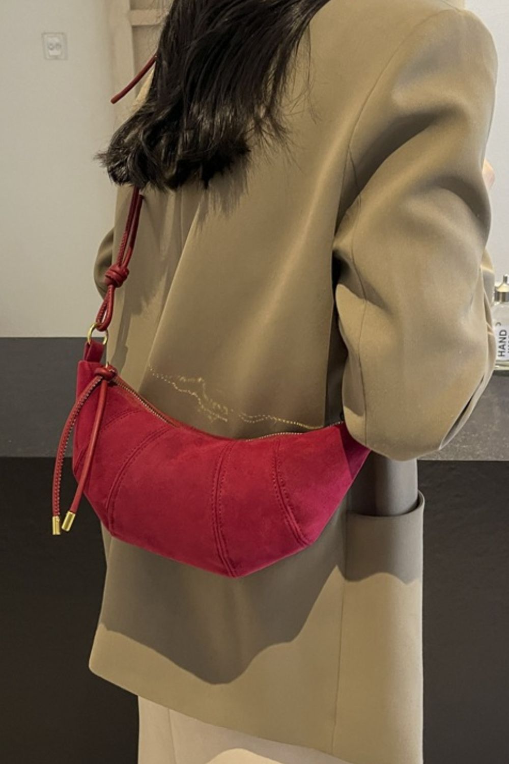 Croissant Suede Shoulder Bag