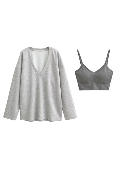 V-Neck Sweatshirt & Bra