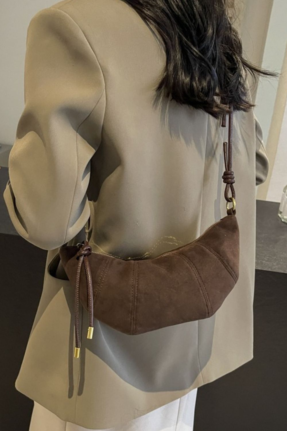 Croissant Suede Shoulder Bag