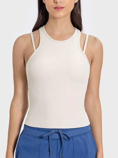 Cutout Crew Neck Racerback Active Tank