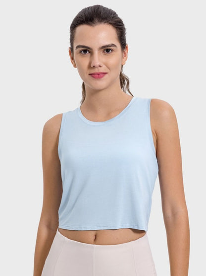 Drawstring Cutout Round Neck Active Tank