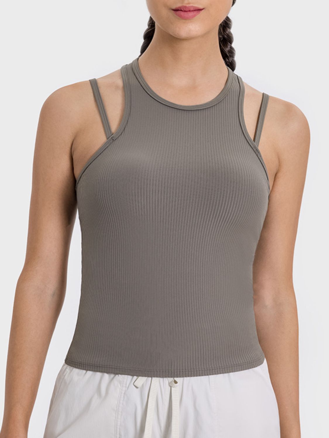 Cutout Crew Neck Racerback Active Tank