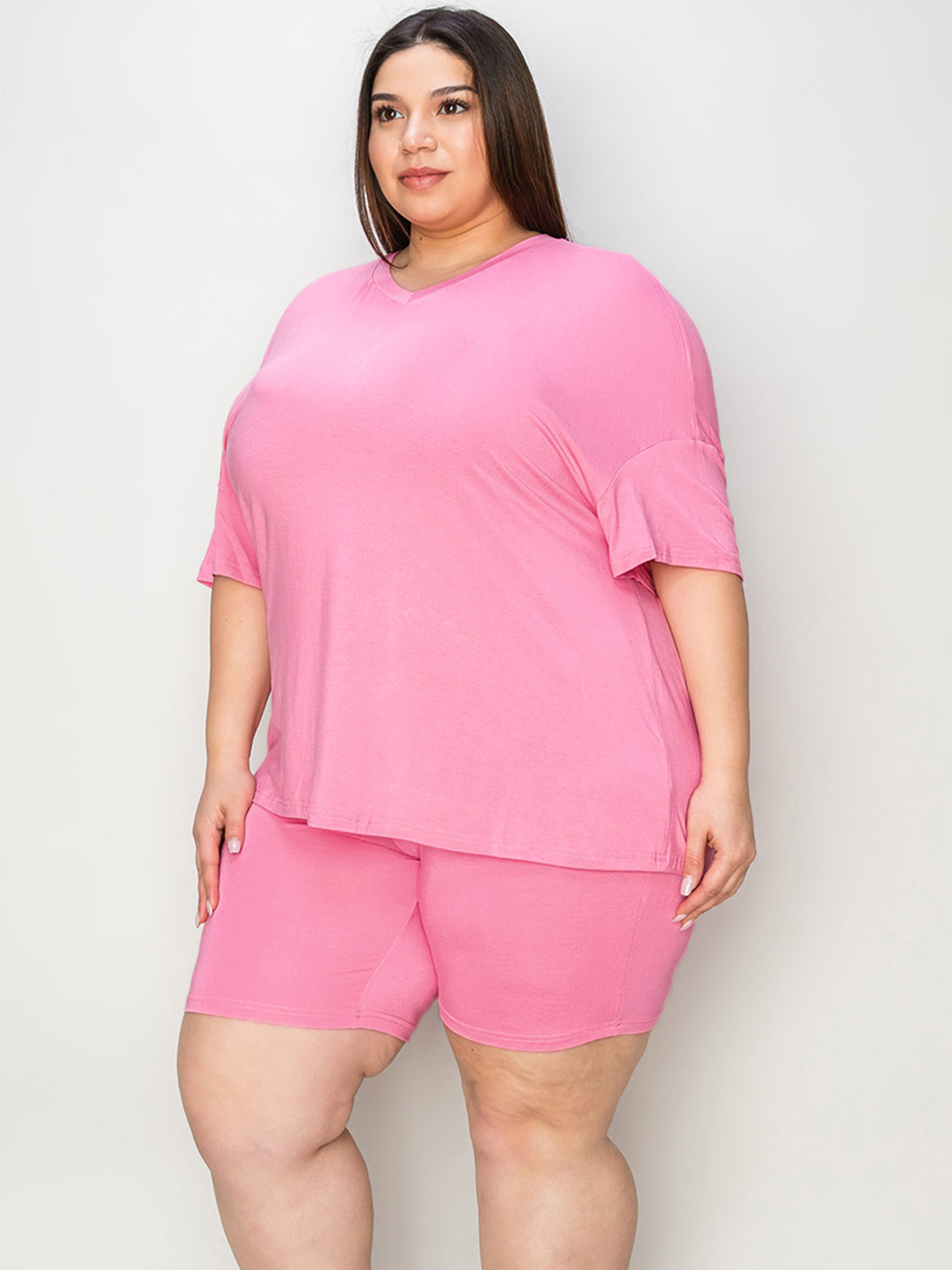 Bae Full Size V-Neck Shoulder T-Shirt and Shorts Set