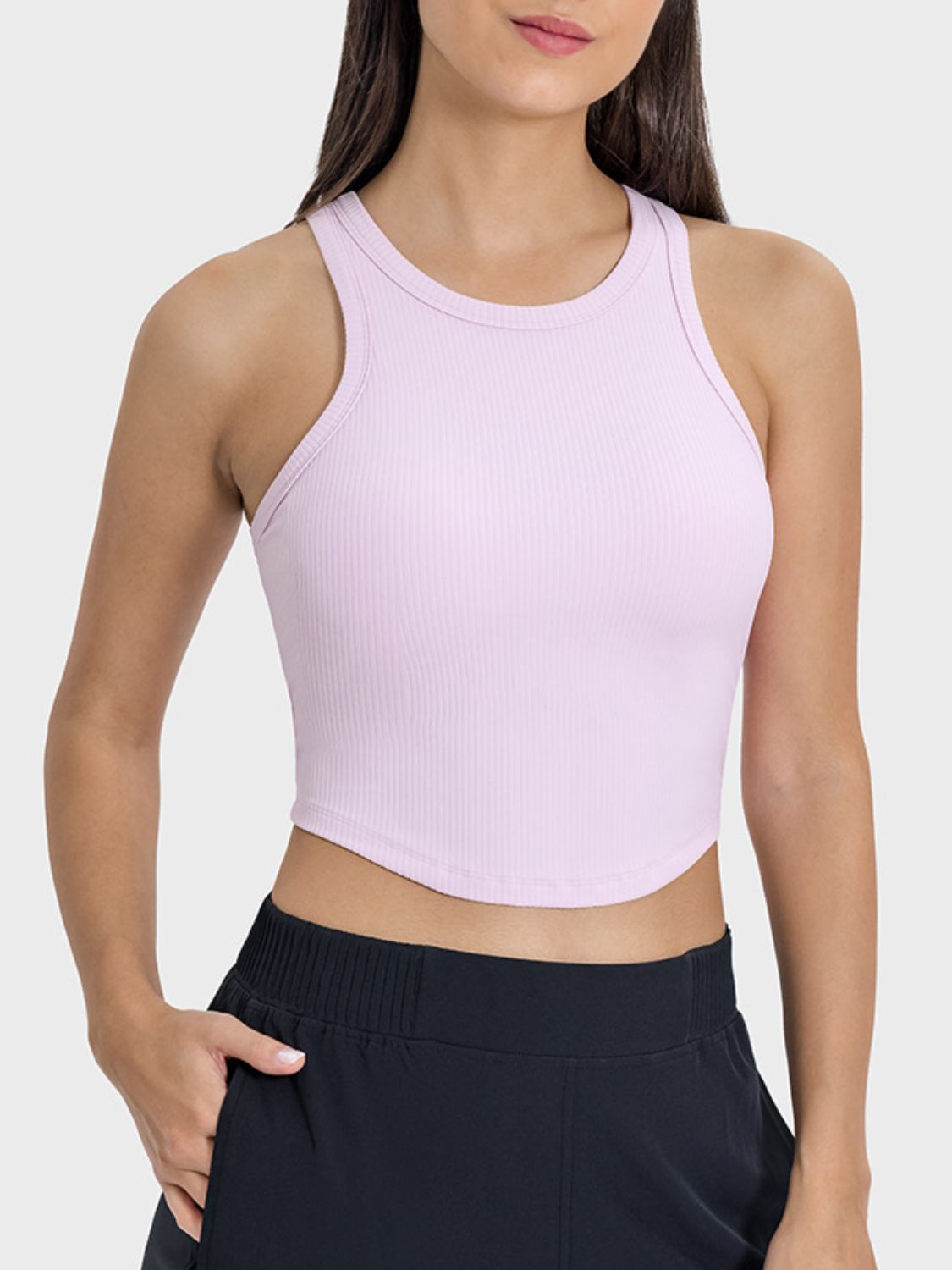 Crew Neck Ribbed Racerback Active Tank