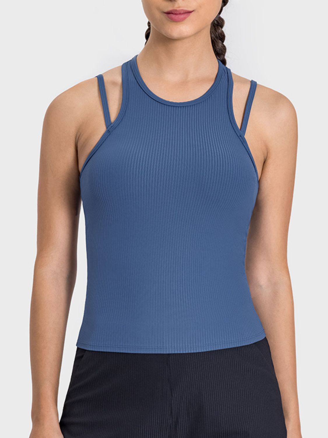 Cutout Crew Neck Racerback Active Tank