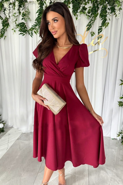 Surplice Puff Sleeve Midi Dress