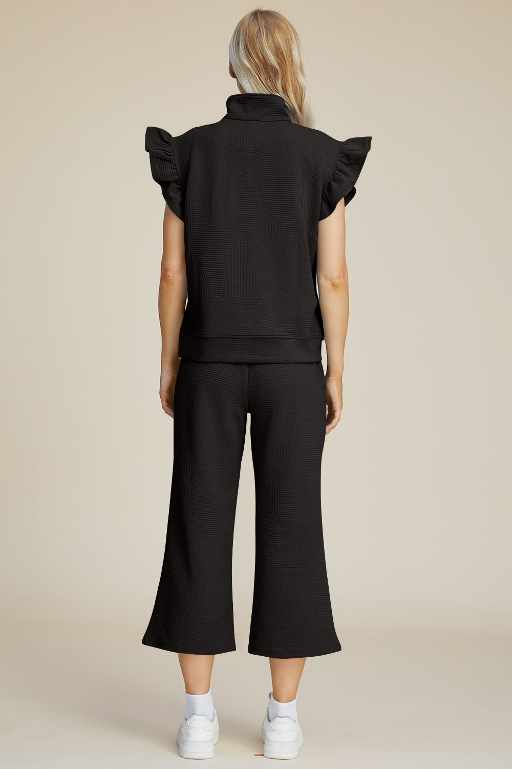 Ruffle Short Sleeve Top and Wide Leg Pants Set