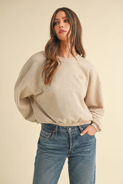 Round Neck Embroidery Crop Sweatshirt