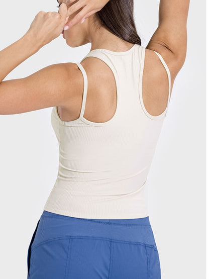 Cutout Crew Neck Racerback Active Tank