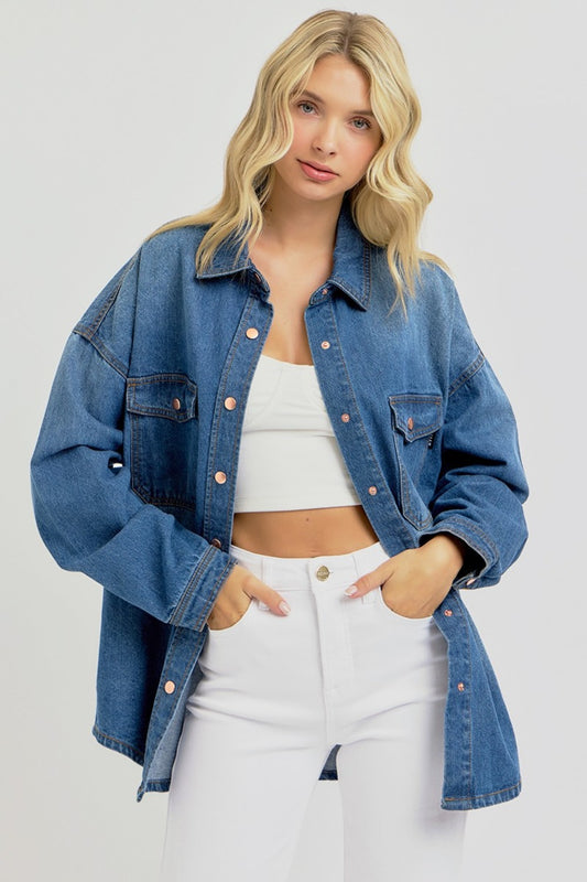 Snap Down Long Sleeve Denim Shacket