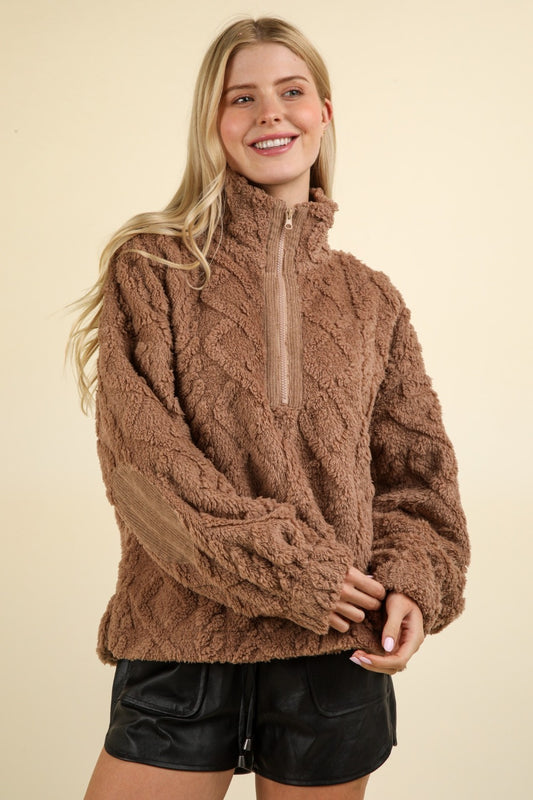 Fuzzy Fleece Half Zip Cable Sweatshirt