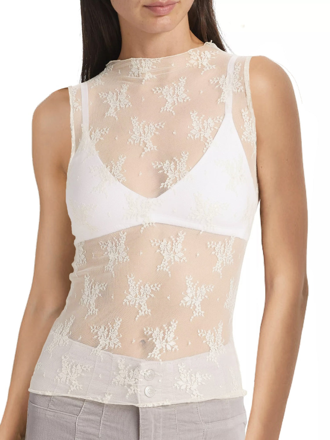 Lace Mock Neck Sleeveless Top