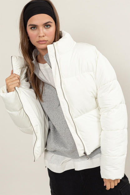 Quilted Back Drawstring Puffer Jacket