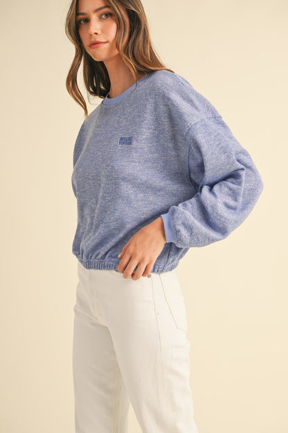 Round Neck Embroidery Crop Sweatshirt