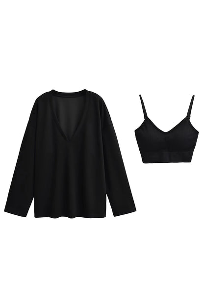 V-Neck Sweatshirt & Bra