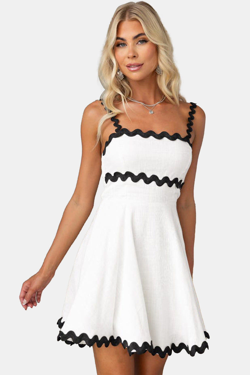 Contrast Trim Square Neck Mini Dress