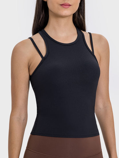 Cutout Crew Neck Racerback Active Tank