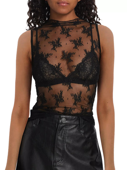 Lace Mock Neck Sleeveless Top