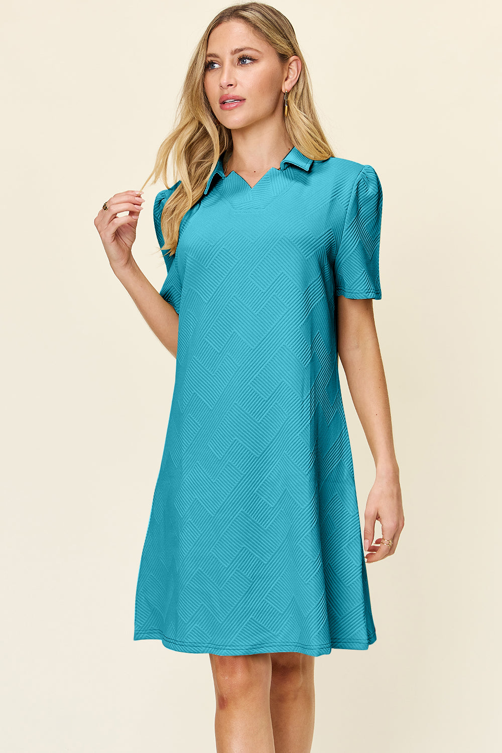 Collared Neck Short Sleeve Dress