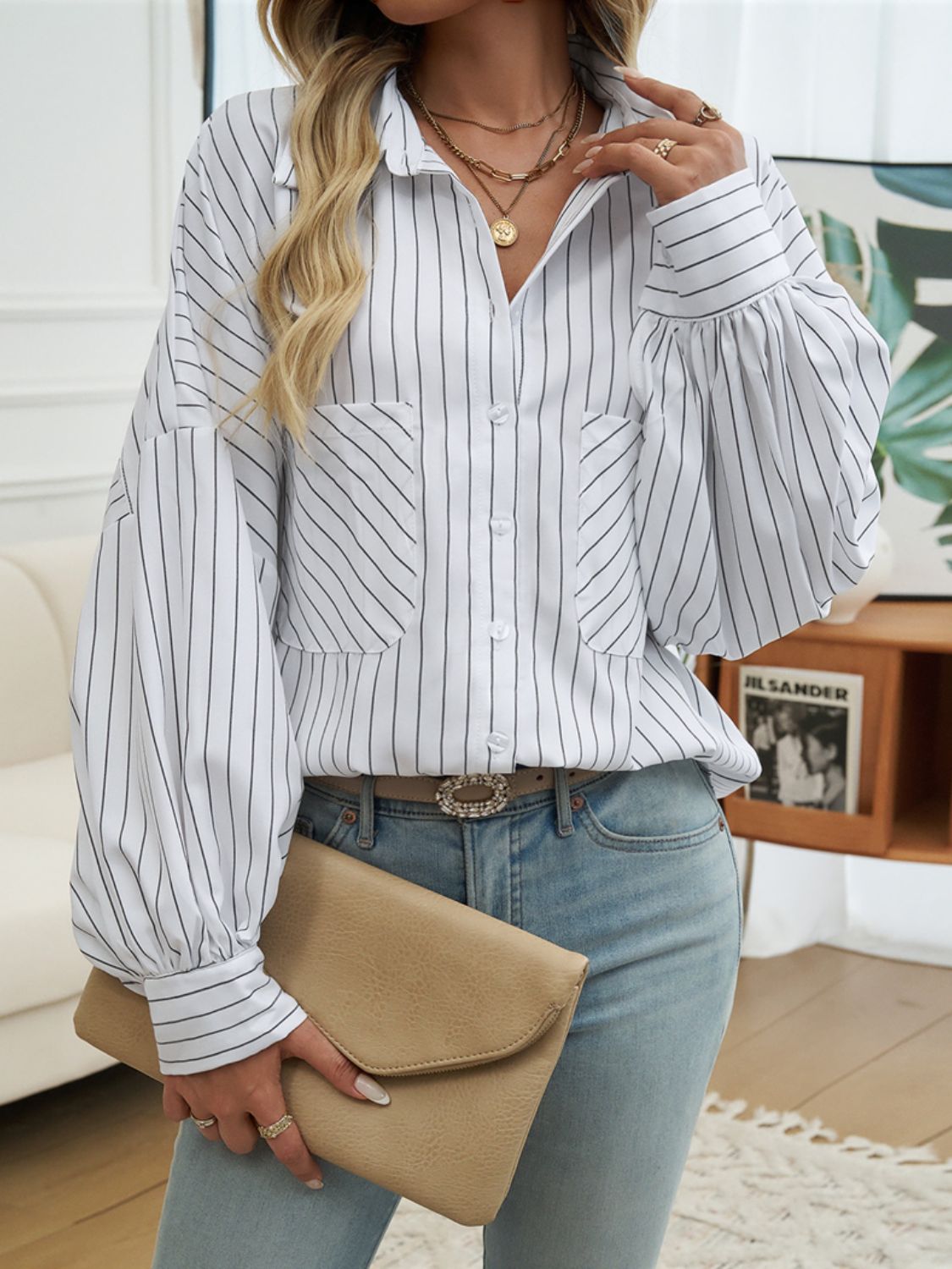 Devine Striped Collared Neck Long Sleeve Shirt