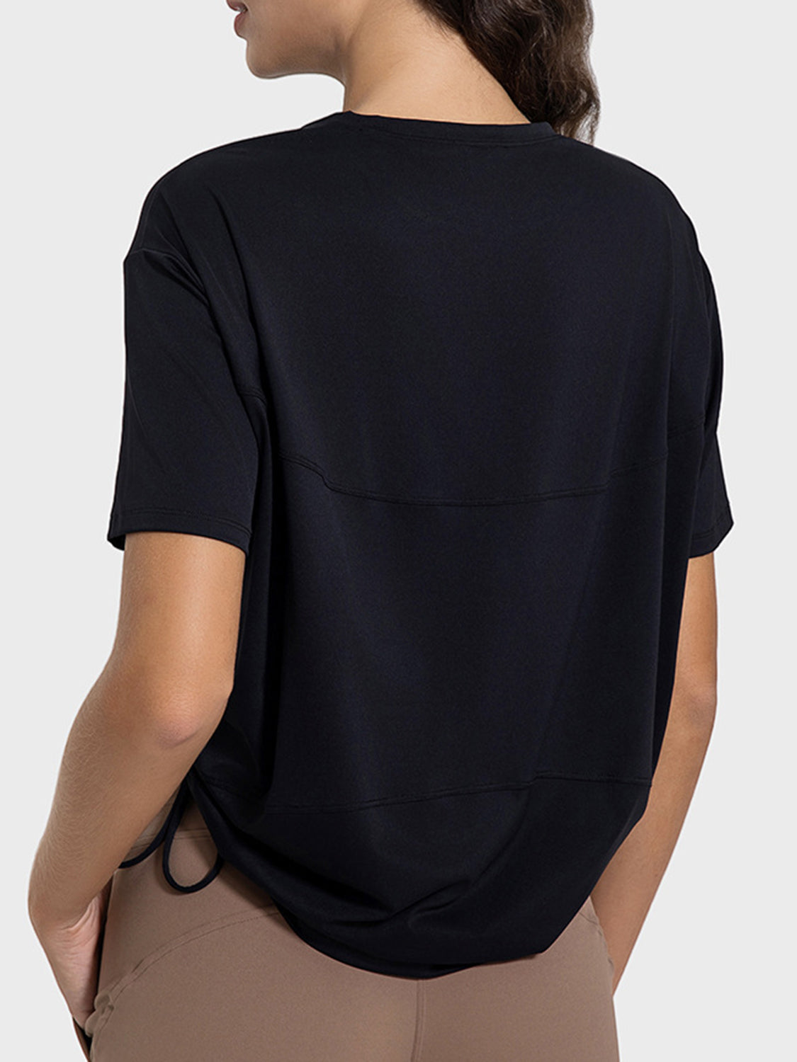 Drawstring Crew Neck Short Sleeve Tee