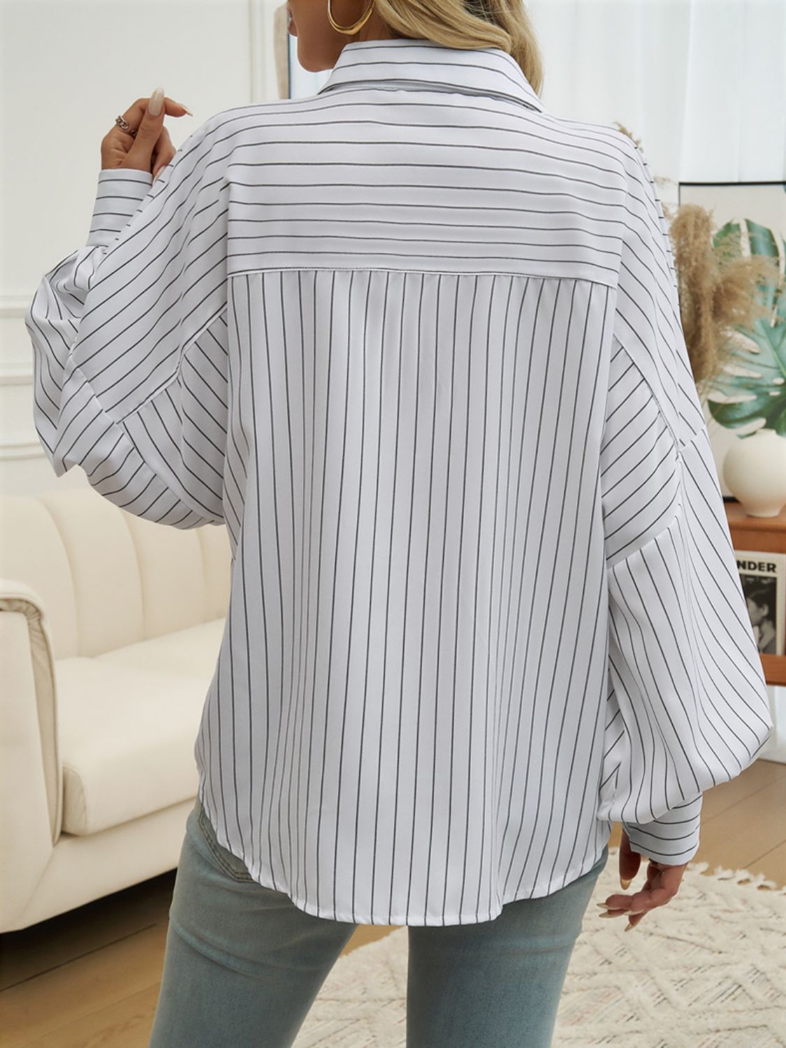 Devine Striped Collared Neck Long Sleeve Shirt