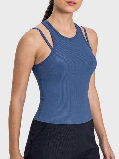 Cutout Crew Neck Racerback Active Tank