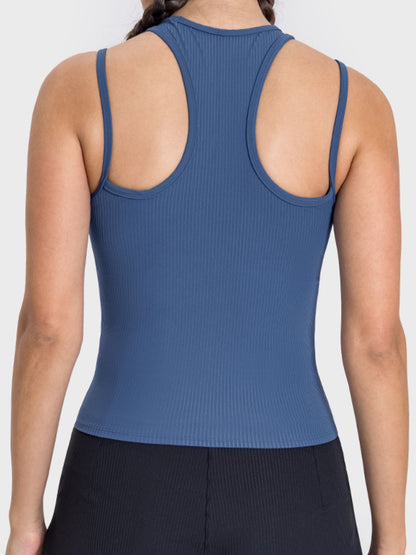 Cutout Crew Neck Racerback Active Tank