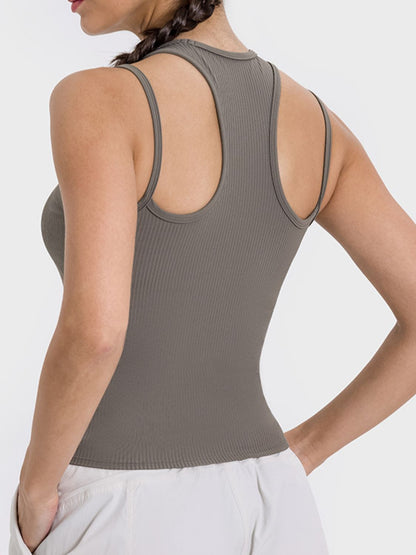 Cutout Crew Neck Racerback Active Tank