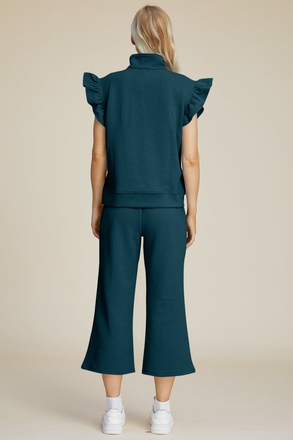 Ruffle Short Sleeve Top and Wide Leg Pants Set