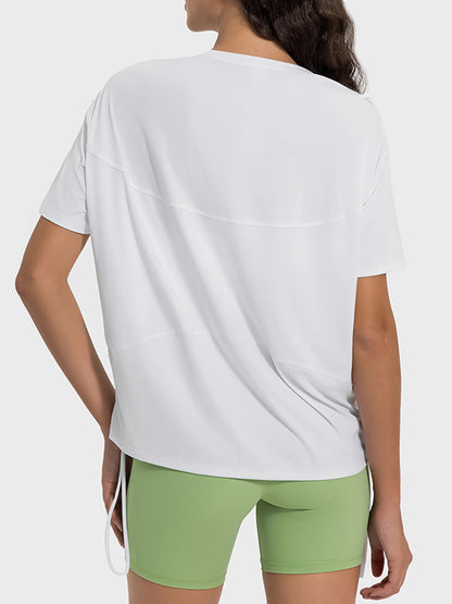 Drawstring Crew Neck Short Sleeve Tee